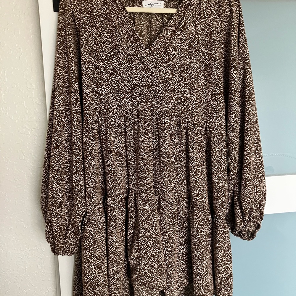 Carly Jean Brown Patterned Long Sleeve Dress
